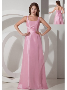 Rose Pink Empire Square Neck Floor-length Taffeta Beading Prom Dress