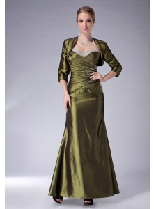 Beauty Olive Green Column Halter Mother Of The Bride Dress Ankle-length Taffeta Beading