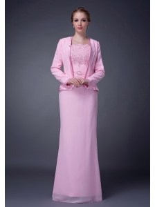 Customize Baby Pink Column Straps Mother Of The Bride Dress Chiffon Beading Floor-length