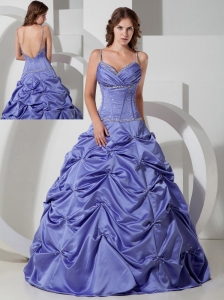 Customize Lilac Pick-ups Quinceanera Dress Spaghetti Straps with Beading