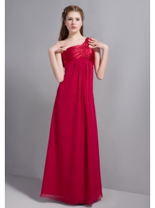 Customize Wine Red One Shoulder Floor-length Bridesmaid Dress