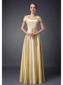 Fashionable Light Yellow Empire Scoop Neckline Mother Of The Bride Dress Beading Floor-length