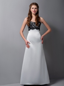 Customize Gray A-line Strapless Lace Bridesmaid Dress Floor-length Satin
