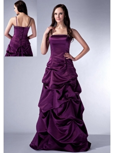 Custom Made Dark Purple Cloumn Spaghetti Straps Bridesmaid Dress Satin Beading Floor-length