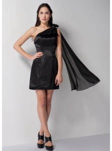 Customize Black Column Bridesmaid Dress One Shoulder Mini-length Taffeta