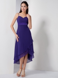 Customize Purple Empire Spaghetti Straps Brideamaid Dress High-low Chiffon