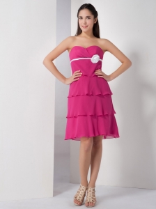 Latest Hot Pink Empire Bridesmaid Dress Sweetheart Chiffon Hand Made Flower Knee-length