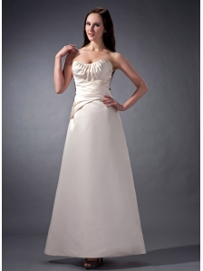 New Off White Cloumn Strapless Bridesmaid Dress Satin Ruch Ankle-length