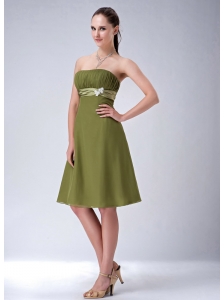 Olive Green Empire Strapless Bridesmaid Dress Chiffon Knee-length