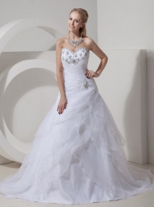 Custom Made A-line Sweetheart Wedding Dress Organza Beading Chapel Train