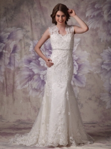 Afforable Mermaid Wide Straps Wedding Dress Lace Beading Court Train