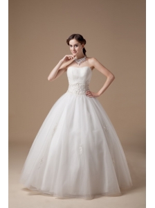 Customize Ball Gown Wedding Dress Strapless Satin And Tulle Appliques Floor-length