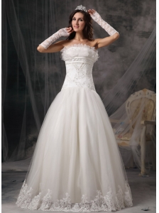 Exquisite Wedding Dress A-line Strapless Organza and Lace Beading Floor-length