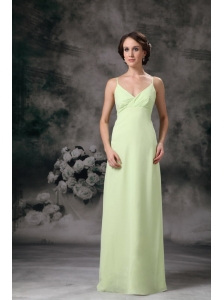 Beautiful Yellow Green Cheap Bridesmaid Dress Column Straps Chiffon Floor-length