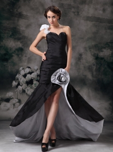 Custom Made Black Mermaid Prom / Homecoming Dress Brush Train Taffeta Ruch One Shoulder