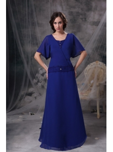 Custom Made Royal Blue A-line Mother Of The Bride Dress Square Chiffon Beading Floor-length