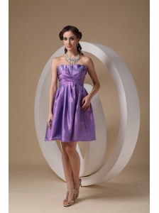 Customize Lavender Cocktail Dress A-line Strapless Taffeta Ruch Mini-length