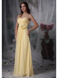 Pretty Light Yellow Cheap Bridesmaid Dress Empire Sweetheart Chiffon Hand Made Flower