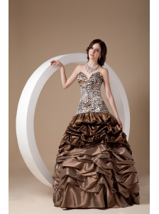 Custom Made Brown Ball Gown Sweetheart Quinceanera Dress Taffeta and Leopard Pick-ups Floor-length