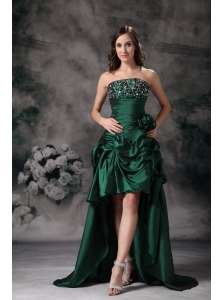 Elegant Green Strapless High-low Prom Dress with Beading
