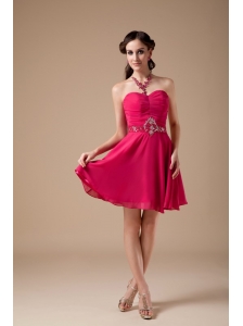 Formal Hot Pink Empire Sweetheart Cocktail Dress Chiffon Beading Mini-length