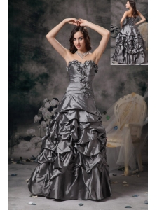 Gorgeous Grey Column Sweetheart Evening Dress Taffeta Beading Floor-length