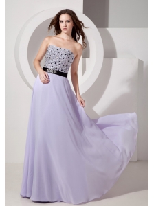 Luxurious Lilac Empire Strapless Evening Dress Chiffon Beading Floor-length