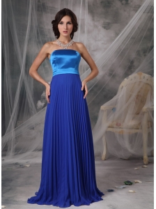 Pretty Royal Blue Elegant Bridesmaid Dress Empire Strapless Satin and Chiffon Floor-length