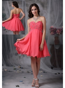 The Super Hot Cocktail Dress Coral Red A-line / Princess Sweetheart Chiffon Beading Mini-length