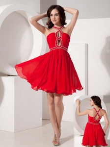 The Super Hot Red Empire Cocktail Dress Straps Chiffon Beading Mini-length