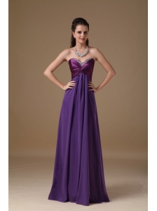 Beautiful Purple Empire Prom Dress Sweetheart Taffeta and Chiffon Beading Floor-length