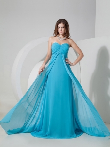 Brand New Aqua Blue Empire Sweetheart Prom Dress Brush Train Chiffon Ruch
