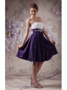 Cheap White and Purple Short Prom Dress Sweetheart Knee-length