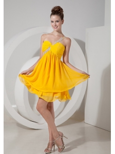 Classical Yellow One Shoulder Short Cocktail Dress Chiffon Mini-length