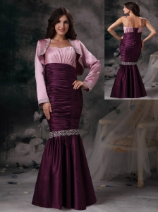 Custom Made Dark Purple Mermaid Spaghetti Straps Evening Dress Taffeta Beading Floor-length