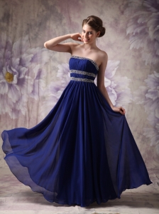 Custom Made Peacock Blue Empire Strapless Evening Dress Chiffon Beading Floor-length