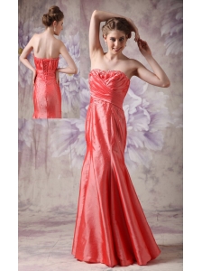 Elegant Coral Red Column Sweetheart Prom / Evening Dress Taffeta Beading