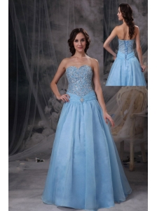 Baby Blue A-line Sweetheart Prom Dress Oraganza Beading