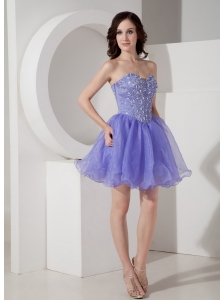 Latest Lilac Short  Sweetheart Prom Dress with Beading Mini-length