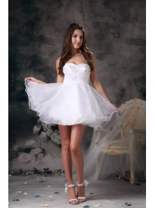 lovely White A-line Cocktail Dress Sweetheart  Organza Mini-length