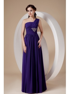 Super Hot Purple Column / Sheath One Shoulder Prom Dress Chiffon Beading