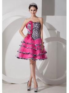 Sweet Zebra Print Strapless Short Prom Dress  Mini-length