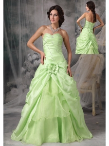 Apple Green A-Line / Princess Sweetheart Prom Dress Taffeta Beading