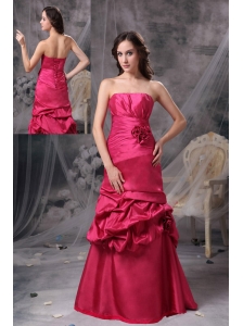 Customize Coral Red A-line Strapless Prom Dress Taffeta Beading Floor-length