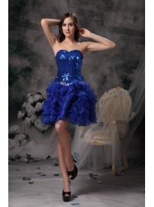 Cute Royal Blue Evening Dress A-line Sweetheart Organza Beading Mini-length