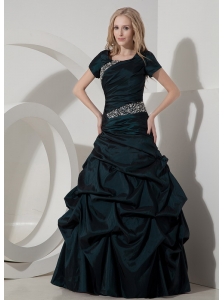 Elegant Teal A-line Scoop Taffeta Beading Evening Dress Floor-length