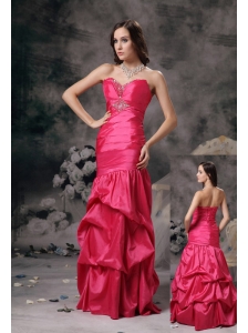 Remarkable Coral Red Column Sweetheart Prom Dress Taffeta Beading Floor-length