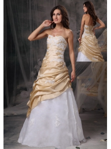Sweet Champagne and White Sweetheart Prom   Dress Appliques Floor-length