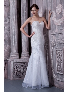 Elegant White Mermaid Sweetheart Prom Evening Dress Beading Floor-length