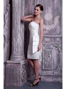 Elegant White Column Strapless Cocktail Dress Elastic Woven Satin Ruch Knee-length